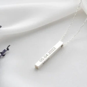 Collier barre verticale en acier inoxydable argenté
