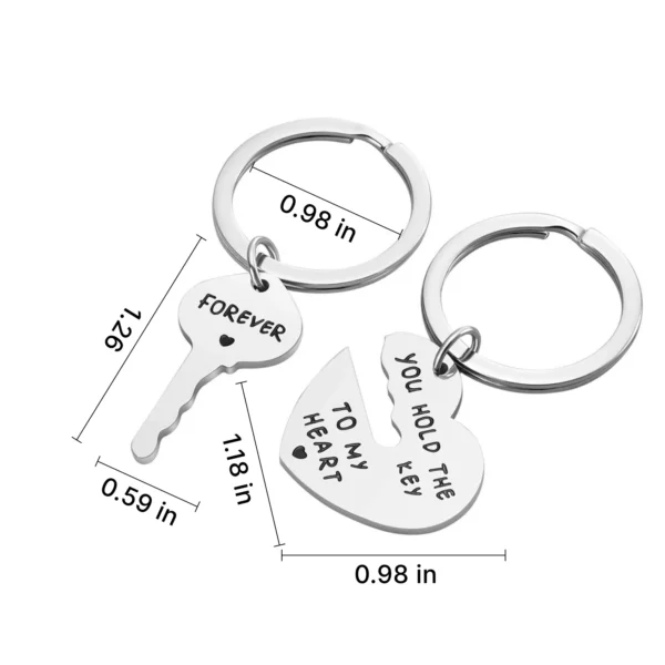 porte-clés cœur et clé en acier inoxydable – Image 2