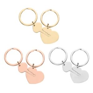 porte-clés cœur et clé en acier inoxydable