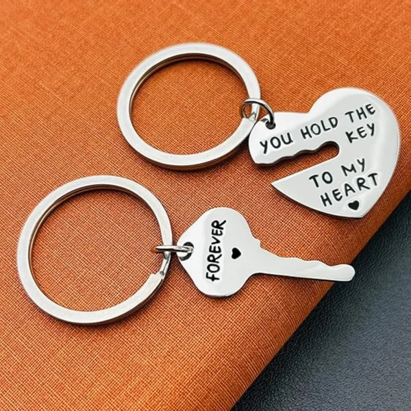 porte-clés cœur et clé en acier inoxydable – Image 3