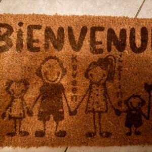 Tapis coco personnalisé gravé laser – Prénom, Famille, Animaux