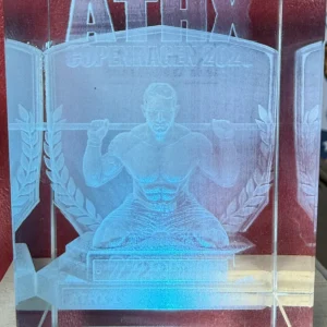Bloc de cristal K9 gravé en volume, cadeau personnalisé réalisé à Villeurbanne